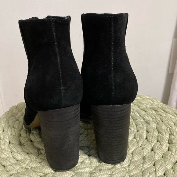 French Connection Black Suede Front Zipper Block Heel Ankle Boots - Picture 5 of 8